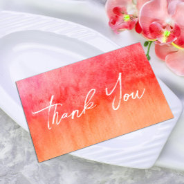 Watercolor Hot Pink and Orange Wedding Thank You サンキューカード