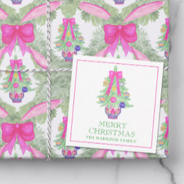 Watercolor Hot Pink Bow Ginger Jar Christmas Gift ノートカード