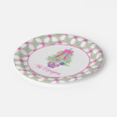 Watercolor Hot Pink Bow Ginger Jar Christmas Tree ペーパープレート (アングル)