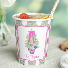 Watercolor Hot Pink Bow Ginger Jar Christmas Tree 紙コップ