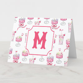 Watercolor Hot Pink Mahjong Cocktails サンキューカード