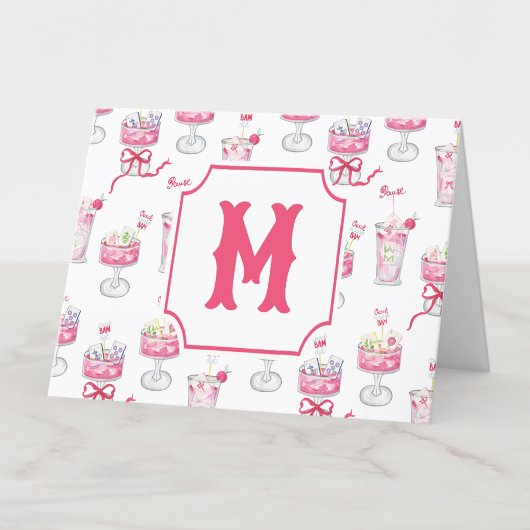 Watercolor Hot Pink Mahjong Cocktails サンキューカード