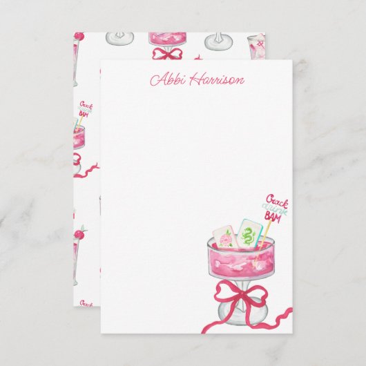 Watercolor Hot Pink Mahjong Cocktails サンキューカード (正面/裏面)