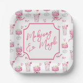 Watercolor Hot Pink Mahjong Cocktails ペーパープレート (正面)