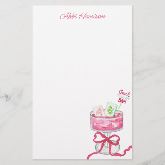 Watercolor Hot Pink Mahjong Cocktails 便箋 (正面)