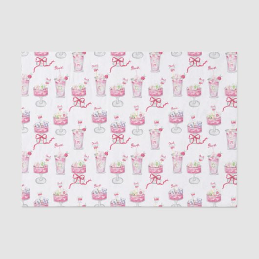 Watercolor Hot Pink Mahjong Cocktails 薄葉紙 (正面)