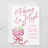 Watercolor Hot Pink Mahjong Cocktails Party 招待状 (正面)