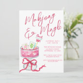 Watercolor Hot Pink Mahjong Cocktails Party 招待状 (スタンド正面)
