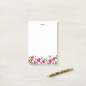 Watercolor Hot Pink Rose Flowers Personized Note ポストイット (デスク上)