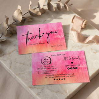 Watercolor Hot Pink Thank You Card Gold Accents 名刺