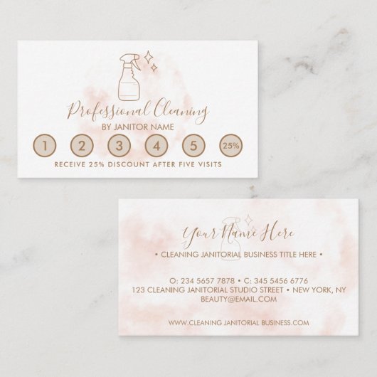 Watercolor House Cleaning Loyalty & Reward Punch 名刺 (正面/裏面)