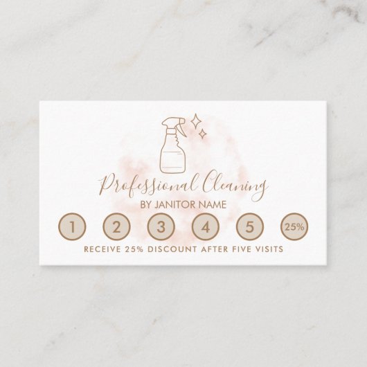 Watercolor House Cleaning Loyalty & Reward Punch 名刺 (正面)