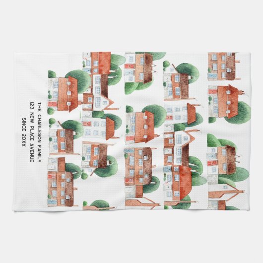 Watercolor House Home Art Personalized New Home キッチンタオル (横)