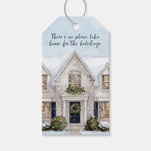 Watercolor House Real Estate Pop-By Christmas ギフトタグ (正面)
