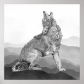 Watercolor Howling Coyote Animal Art ポスター (正面)