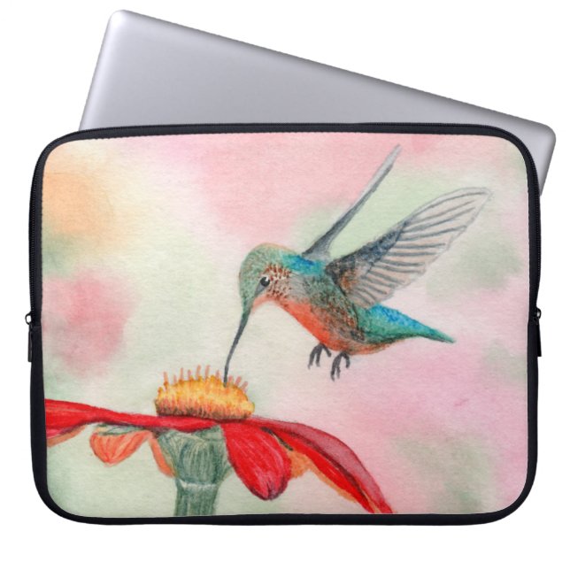 Watercolor hummingbird art laptop sleeve ラップトップスリーブ (正面)