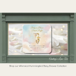 Watercolor Hummingbird & Pastel Clouds Baby Shower エンクロージャーカード