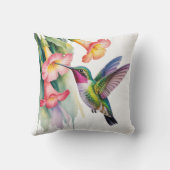 Watercolor Hummingbird with Florals クッション (裏面)