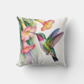 Watercolor Hummingbird with Florals クッション (正面)