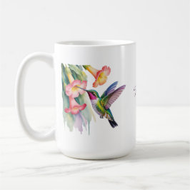 Watercolor Hummingbird with Florals コーヒーマグカップ