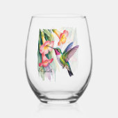Watercolor Hummingbird with Florals ステムなしワイングラス (正面)