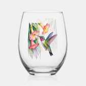 Watercolor Hummingbird with Florals ステムなしワイングラス (裏面)