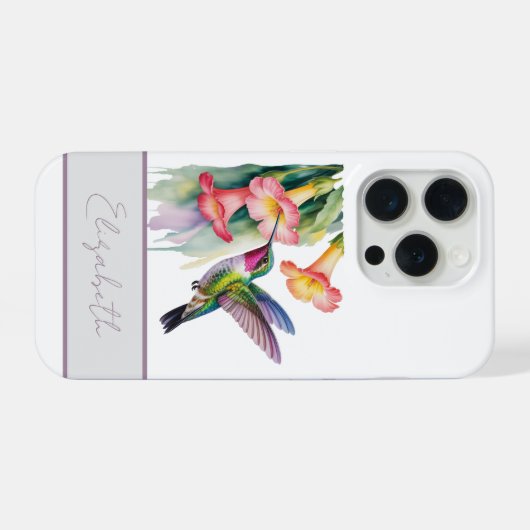 Watercolor Hummingbird with Florals iPhoneケース (裏面横)