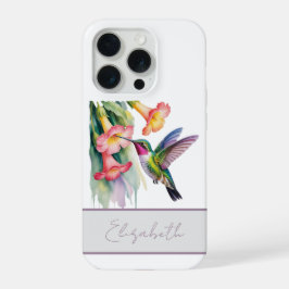 Watercolor Hummingbird with Florals iPhone 15 Proケース