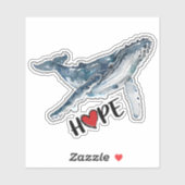 Watercolor Humpback Whale Hope Ocean Sea Life シール (シート)