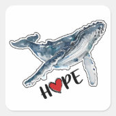 Watercolor Humpback Whale Hope Ocean Sea Life スクエアシール (正面)