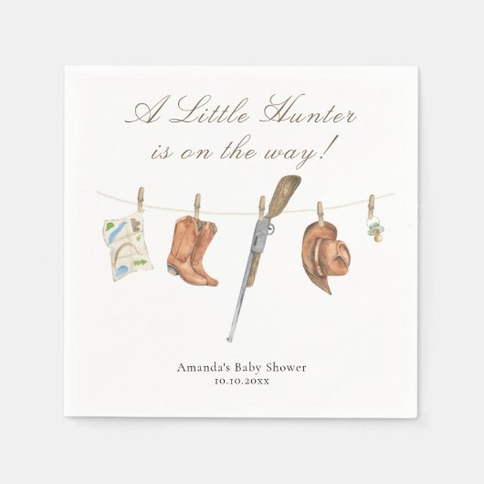 Watercolor Hunter Baby Shower スタンダードカクテルナプキン (正面)