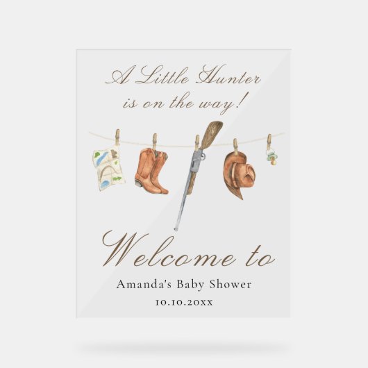 Watercolor Hunter Baby shower Welcome アクリルサイン (正面)