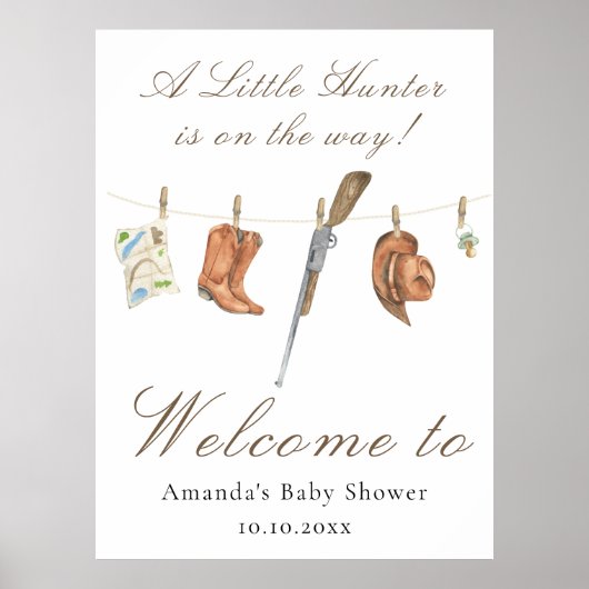 Watercolor Hunter Baby shower Welcome ポスター (正面)