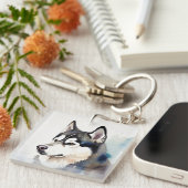 Watercolor Husky Keychain Artistic Dog Illustratio キーホルダー (正面右)