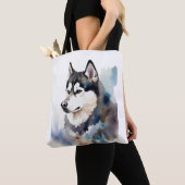 Watercolor Husky Tote Bag Artistic Dog Illustratio トートバッグ (クローズアップ)