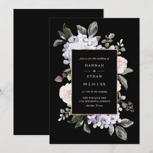 Watercolor Hydrangeaフローラオンブラック 結婚’s 招待状