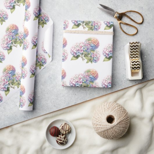 Watercolor Hydrangea Floral Pattern Wrapping Paper ラッピングペーパー (クラフト)