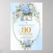 Watercolor Hydrangea Greenery 90 birthday welcome ポスター (正面)