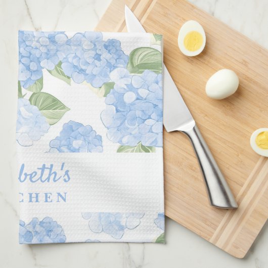 Watercolor Hydrangea Name キッチンタオル (四つ折り)