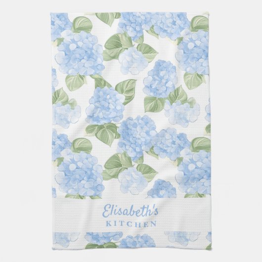 Watercolor Hydrangea Name キッチンタオル (縦)