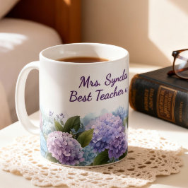 Watercolor Hydrangea Teacher Appreciation Script コーヒーマグカップ