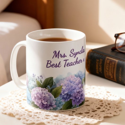 Watercolor Hydrangea Teacher Appreciation Script コーヒーマグカップ
