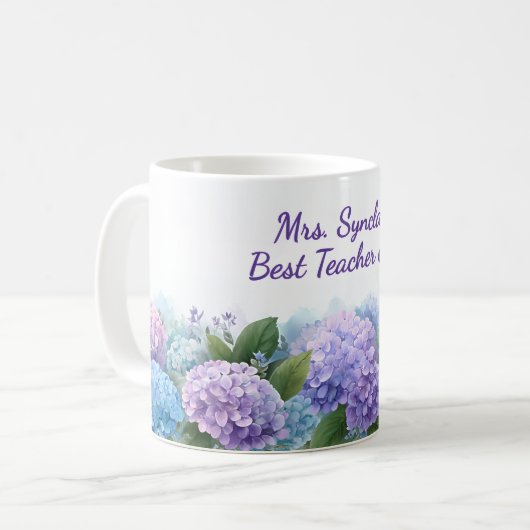 Watercolor Hydrangea Teacher Appreciation Script コーヒーマグカップ (正面左)