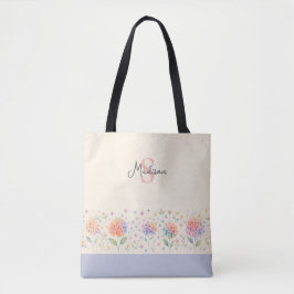 Watercolor Hydrangeas Monogram — Pastel Blossoms トートバッグ