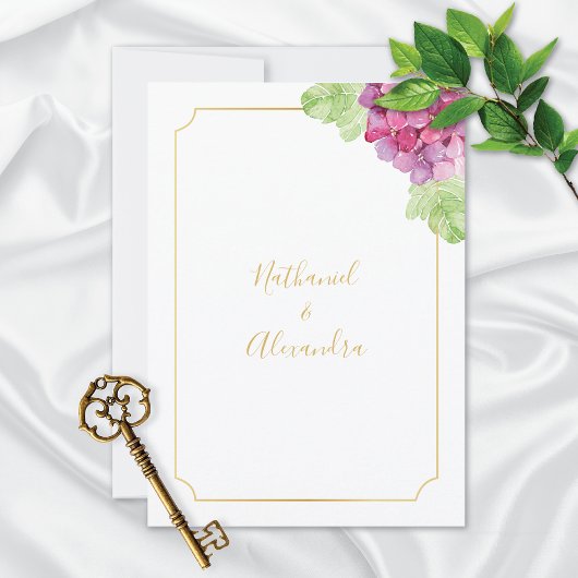 Watercolor Hydrangeas Pink Shades Wedding 招待状