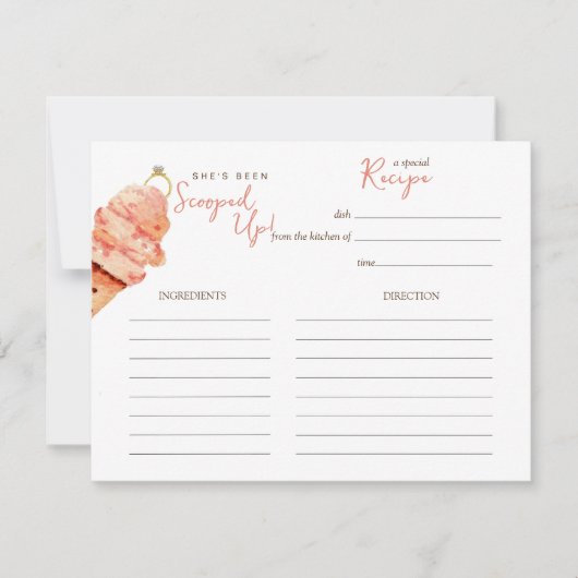 Watercolor Ice cream Bridal shower Recipe card ノートカード (正面)
