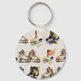 Watercolor Ice Skates with Autumn Leaves Pattern   キーホルダー