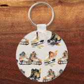 Watercolor Ice Skates with Autumn Leaves Pattern   キーホルダー (正面)