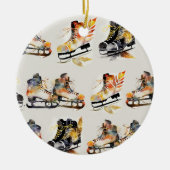 Watercolor Ice Skates with Autumn Leaves Pattern   セラミックオーナメント (正面)
