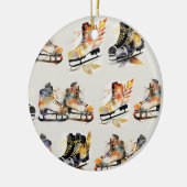 Watercolor Ice Skates with Autumn Leaves Pattern   セラミックオーナメント (左)